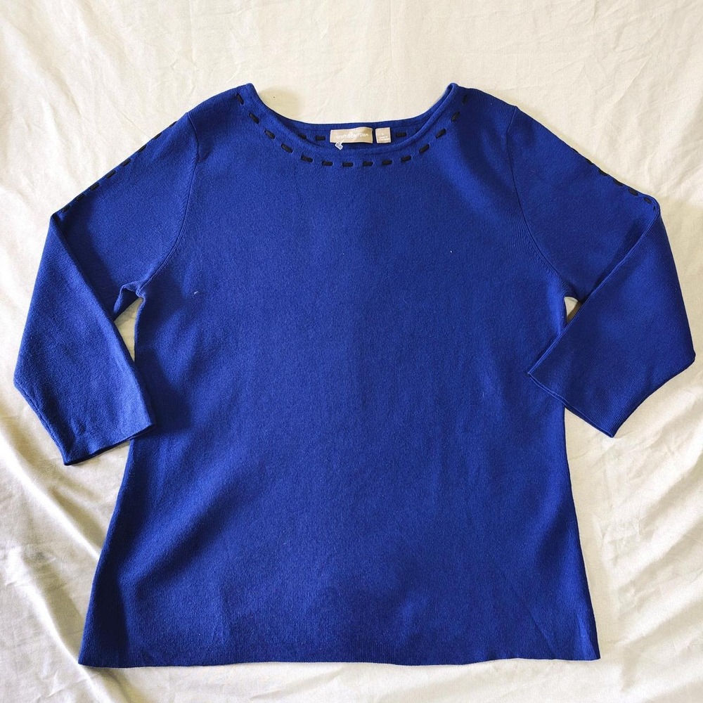 Vintage Croft & Barrow Royal Blue Whipstitch Boatneck Knit Sweater Large L